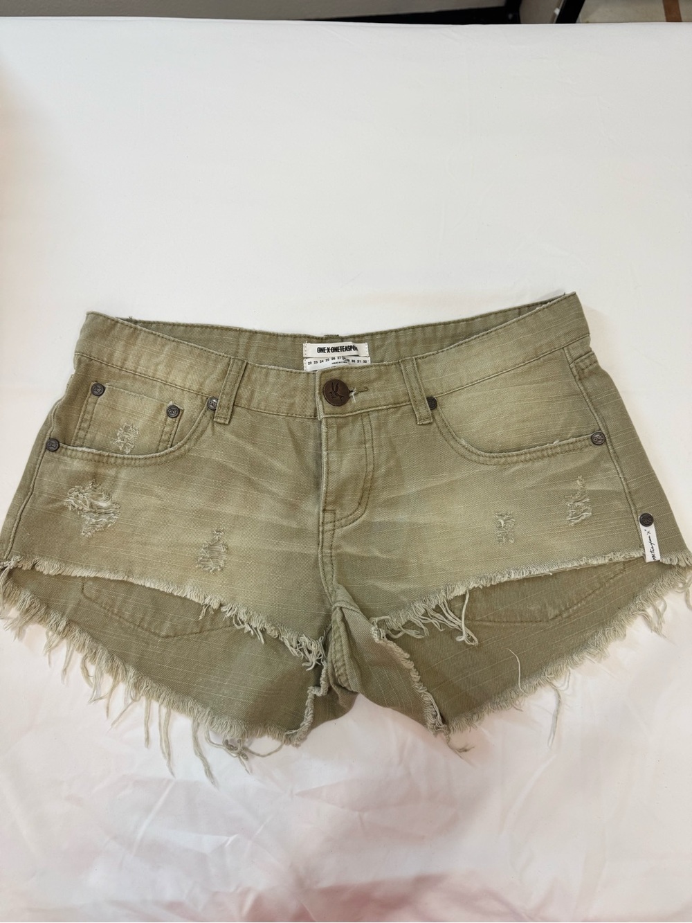 One Teaspoon Bandit Olive Green Distressed Denim Cutoff Shorts